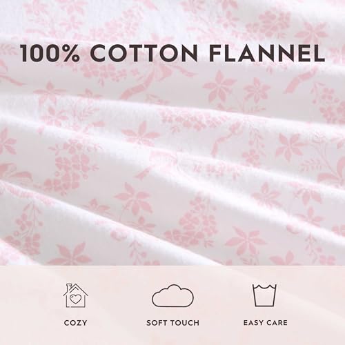 Image of Laura Ashley - Flannel Sheets Queen Size, Anti-Pilling & Wrinkle Resistant Cotton, Touchably Soft for All-Season Comfort - Bed Sheets with Matching Pillowcases & Fitted Sheet (Antoinette Pink)