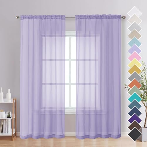 Image of OVZME Lavender Sheer Curtains 72 Inches Long 2 Panels - Soft Light Filtering Window Sheer Panels for Living Room /Bedroom, Top Dual Rod Pocket, 1 Pair, Each 42Wx72L Inches