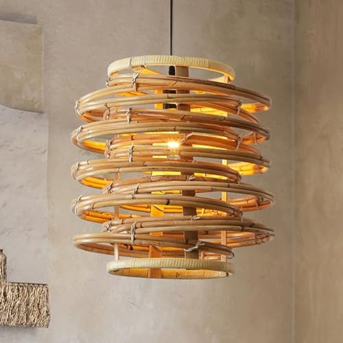 Luminaire suspendu creux rotin pour éclairage tamisé