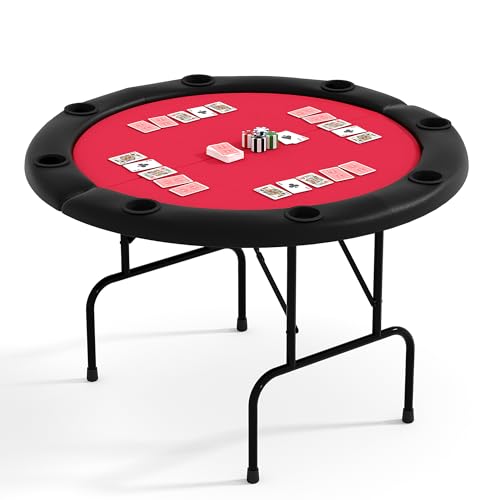PeakPursuit 8-Player Folding Poker Table with Cup Holders