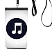 White Doubled-Quaver Music Notes Phone Wallet Purse Smartphone Hanging Faux Leather Black