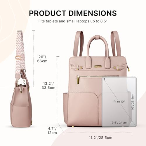 Image of JKAOO Backpack Purse for Women PU Leather Travel Backpack, Pink | 4 in 1 Designer Convertible, Removable Strap