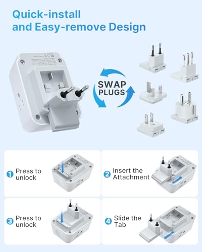 Image of European Travel Plug Adapter Kit, VINTAR International Power Adapter for Apple Watch Charger with 3 AC Outlets 4 USB Ports (2 USB C), Type A /C /G /E /F /L Detachable Plugs, US to Europe UK Italy Spain