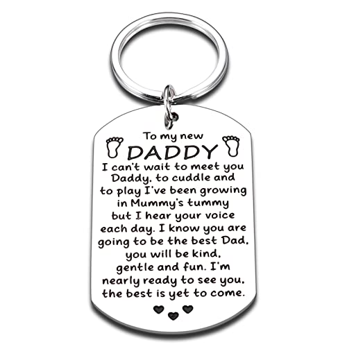 New Dad First Fathers Day Keychains Gifts for Dad Men Him Husband from Unborn Baby Son Daughter Bump Wife Future Daddy to Be Birthday Christmas Valentines Day Baby Announcements Pregnancy Keepsake Tag