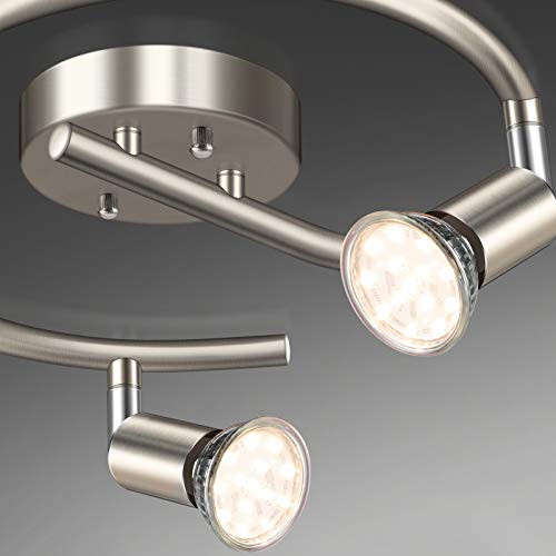 Unicozin 3-Light Spiral LED Track Lighting Kit, Matt Nickel 3 Way Ceiling Spot Lighting, Included 3 x GU10 LED Bulbs (4W, Warm White 2700K, 400LM, Non-Dimmable), Rotatable Light Head Track Light
