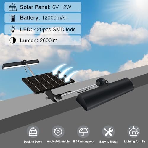 Image of Solar Sign Lights Outdoor, Billboard Light 420 LED 2600 lumen, Sign Light 12000 mAh, Waterproof Commercial Lighting for Real Estate Signs, Business, Advertisement, High Way, Black