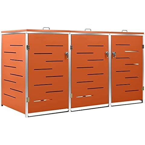 Hommdiy Mülltonnenbox 3er 207 x 77.5 x 115 cm Rostfrei Abschließbar Müllbox Mülltonne Mülltonnenverkleidung Gartenbox Müllcontainer Edelstahl Cover