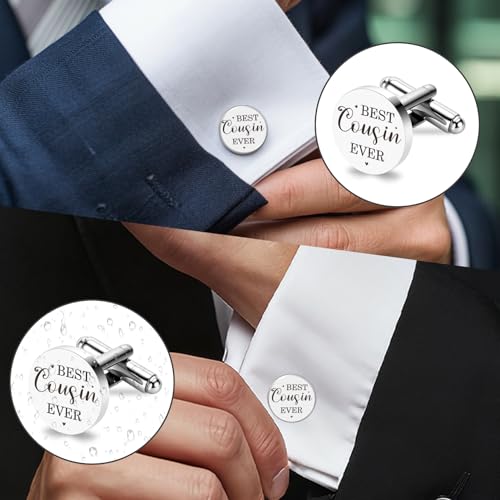 Mancuernas de acero inoxidable plateado para hombre miniatura 4