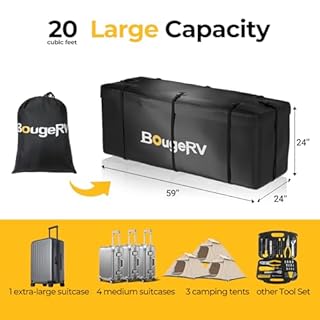 BougeRV Hitch Cargo Carrier Bag with Lock Waterproof Soft Shell 20 Cubic Feet (59" 24" 24") Cargo Bag for Hitch Carrier Include 8 Reinforced Straps for Truck Pickup RV All SUV with Hitch Cargo Basket