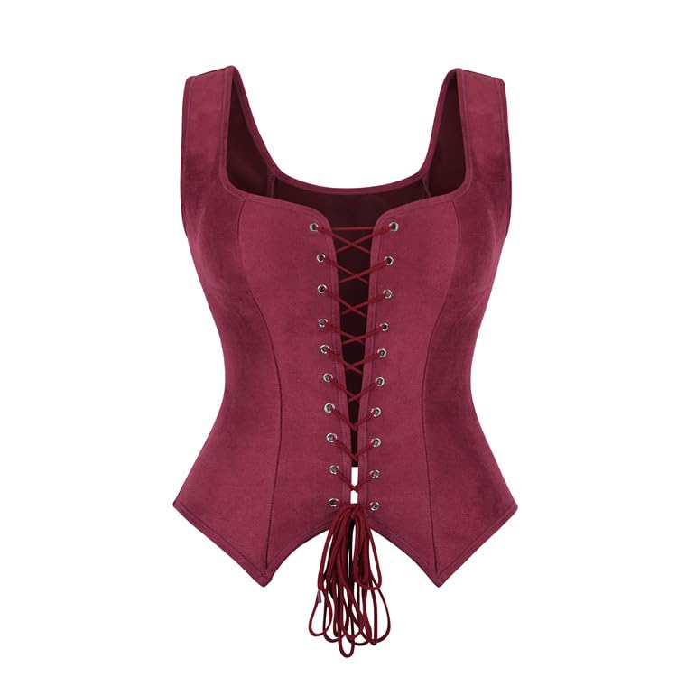 WSHKING Renaissance Pirate Vest Women Medieval Halloween Cosplay Costume (S,Wine Red)
