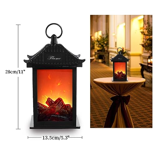 Image of Small Cozy Fireplace Lantern Traditional Realistic Log Wood Burning Flame Effect Ligh LED Charcoal Style Table LampFor Indoor & Outdoor Use(5.3''X5.3''X11'')