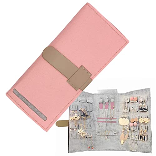 Zarsio Travel Jewelry Organizer Wool Felt Roll Bag Organizer Foldable Portable Jewelry Case For Rings, Earrings, Studs, Necklaces, Bracelets (Pink) #TOP8