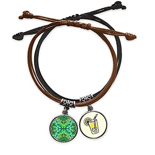 Bracelet en cuir motif de feuilles style européen et lignes de fleurs à cordon