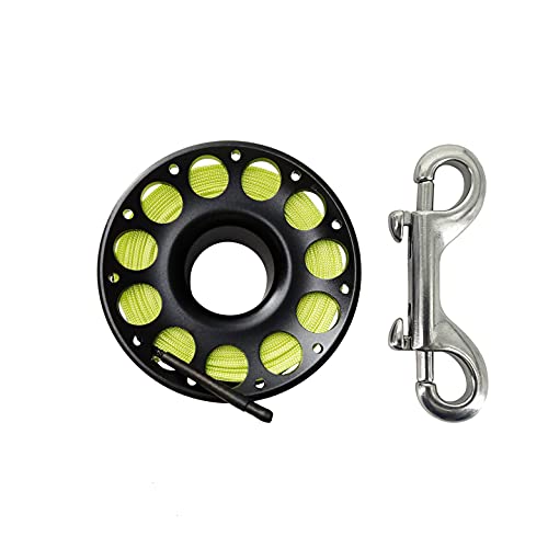 Aluminum Finger Reel Scuba Diving Lightweight Scuba Finger Spool Reel 30M/100Ft Line With Dual Ended Bolt Snap Clip (Black) #TOP13