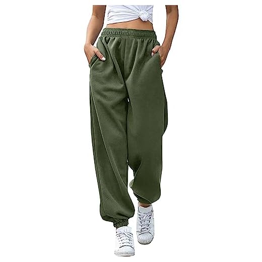 2026 Pantalon de survêtement pour femmes avec poches pour tenue de déguisement, pantalon de jogging taille haute pour yoga, vert militaire, S