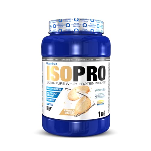 Quamtrax Nutrition - Isopro CFM (Aislado de Proteínas de Suero de Leche) - 1 kg - Sabor Vainilla con Galleta - Alto contenido proteico, rápida absorción y bajo en grasas