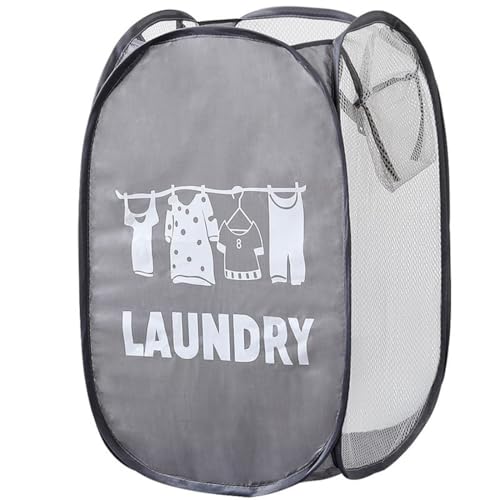 Pop Up Laundry Bag Washing Foldable Popup Basket Bag Mesh Hamper Storage Organiser for Laundry Room, Bathroom, Kids Room, College Dorm or Travelļ¼Blackļ¼