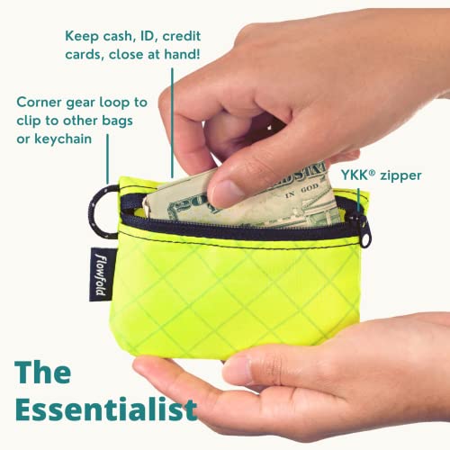 Flowfold Essentialist Clippable Mini Zip Pouch for Holding Coin, ID, Credit Card, and More | Small Water Repellent Wallet Made from Recycled Materials | Handcrafted In USA | Lime Green3