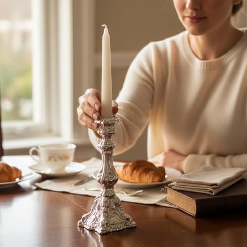 Image of Aluminum Embossed Pillar Candle Stick Holder | Finished | Table Centerpieces Coffee Tables | Home Decor Gift | Wedding Gift | Silver | (Candles are not Included)