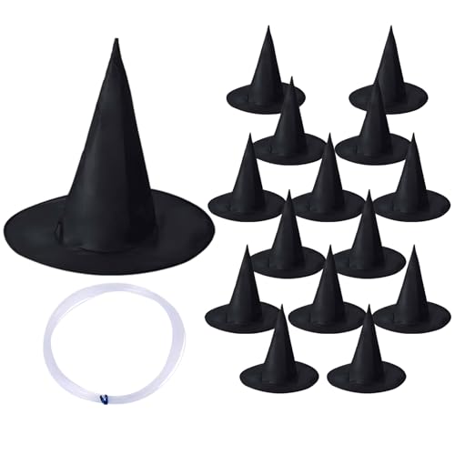 CGIYYAR 15 PCS Halloween Witch Hats Black Witch Party Accessories Hanging Wizard Hat Party Decorations for Halloween Decorations Outdoor or Indoor