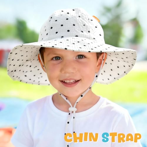 Image of HONGTEYA Baby Sun Hat Toddler Girl Beach Hat Sun Protection Adjustable Outdoor Summer Wide Brim Bucket Hat for Infant Kids