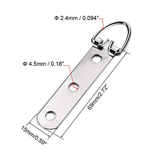 Image of uxcell D Ring Picture Hangers, 90mm x 22mm Silver Tone Assortment Kit for Photo Hanging Solutions, 10 Pcs