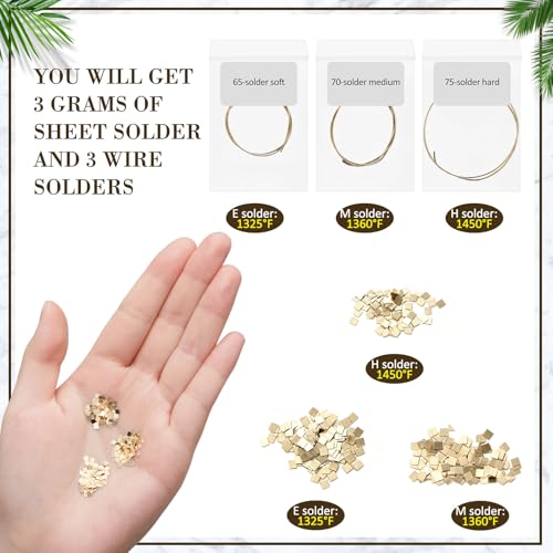 Image of Sadnyy 165 Pcs 1.5 Grams /0.96DWT Gilded Alloy Solder Chips 2 x 2 mm | 3 Pcs Soft Medium Hard Solder Wires, Ultra Tiny Medium Density Precut Chips Easy Welding for Jewelry Making (E, M, H)