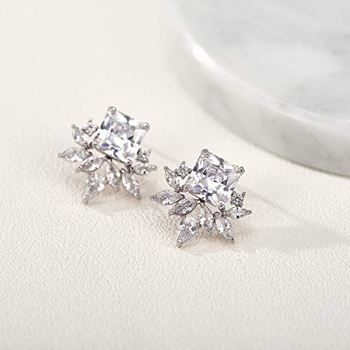 Sweetv Cz Cluster Bridal Wedding Bridesmaids Earrings, Crystal Stud Earrings For Women Girls, Silver #TOP3