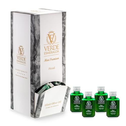 Verde Esmeralda Aceite de Oliva – Edición España-Jaén 25 ml (100 unidades) | Aceite de Oliva Premium filtrado de la Sierra de Cazorla, con notas afrutadas de hierba fresca, tomate y almendra.