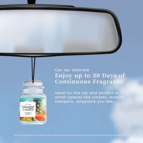 Image of Yankee Candle Car Jar Ultimate, Bahama Breeze Scented Hanging Air Freshener to Neutralize Odors and Refresh Small Spaces with Tropical Fragrance, 0.96 Ounce (Pack of 12)