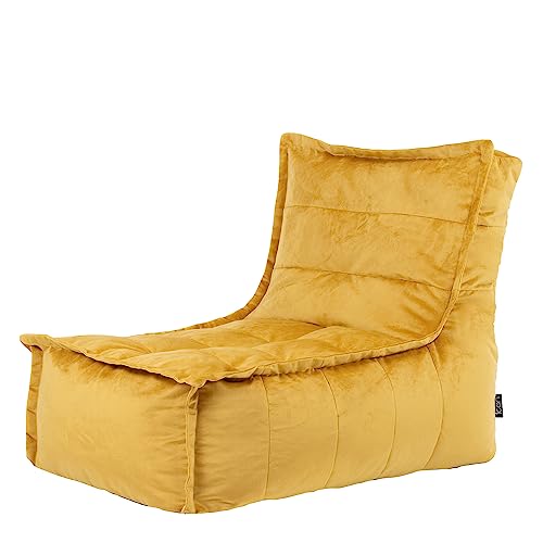 Icon Dolce Sitzsack-Liege für Erwachsene, Gelb, Flauschiger Samtstoff, Riesen Sitzsack Samt mit Füllung, Bean Bag Chair, Bequemer Sessel Wohnzimmer, Lounge, Schlafzimmer, Büro