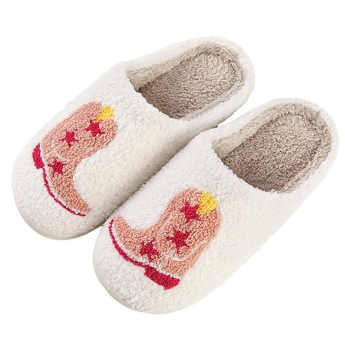 Cowboy Boot Slippers for Women Disco Cowgirl Hat Slippers for Women Memory Foam Shoes
