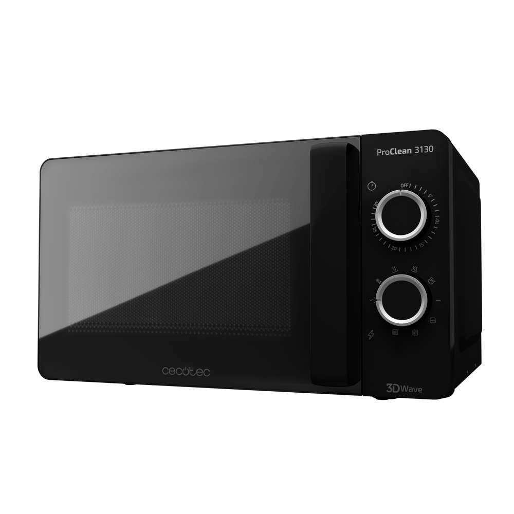 Cecotec Pro Clean 3130 Mikrowelle 700 W Quarz Grill 800 W Garraum 20 L Hochpollierte All Black Frontspiegeltür Innenlicht 3D Wave Ready 2 Clean 30 Min Grarzeit Timer 6 Stufen 2 Drehregler In Schwarz