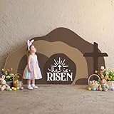 Teling Leeres Grab Osterszene und Kreuz Dekoration Ostern Auferstehung Szene Karton Stand Up Jesus Krippe Kreuz Dekor He is Risen Karton Dekor für religiöse Home Office christliche Geschenke
