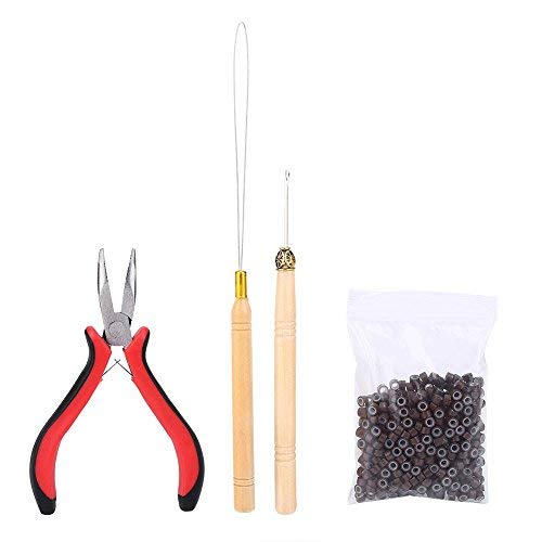 Bestmtime Hair Extension Kit, Wig Connector Kit Pliers Hook Loop Tip with 500Pcs Micro Rings Hair Extension Accessories (Brown)