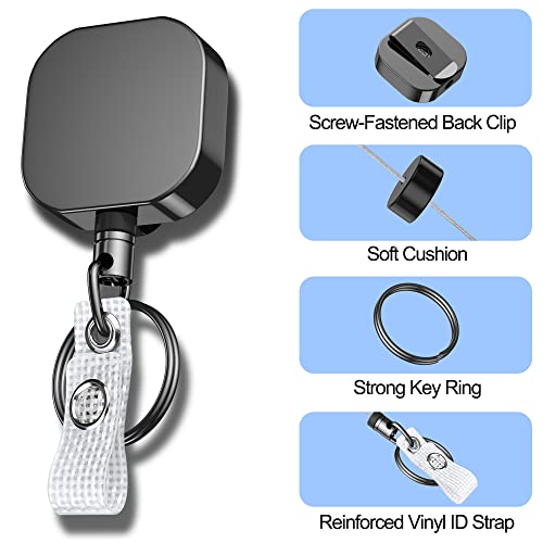 Hoomil Badge Reel, 𝟮 𝐏𝐚𝐜𝐤 Heavy Duty Metal Retractable Badge Holder Keychain Key Holder With Id Card Holder, Belt Clip, Key Ring - Square #TOP5