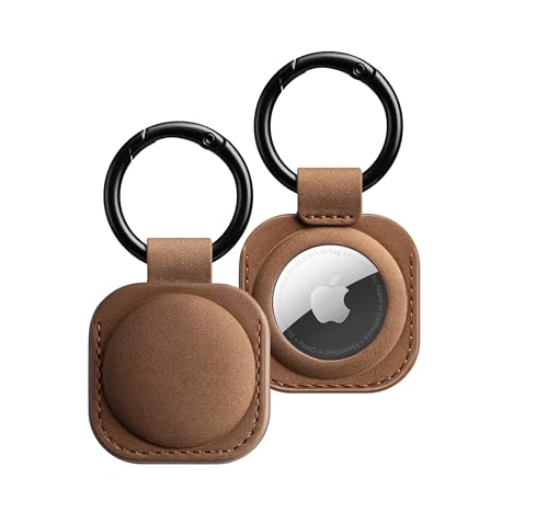 Image of Leather Case Keychain - Protective Holder Compatible with Apple AirTag 1 & 2 for Keys, Pet Collars, Bags & Luggage - Scratch-Resistant, Soft Touch, Secure Ring | Brown