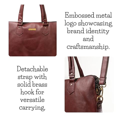 Image of Rustic Roots Genuine Leather Laptop Bag for Women | 15.6-Inch Office Briefcase Handbag | Stylish Business Messenger Bag with Handles & Shoulder Strap