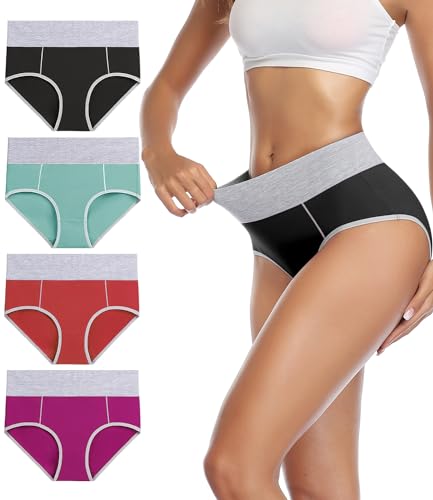wirarpa Underwear Women High Waist Cotton Knickers Ladies Panties Full Coverage Briefs Underpants Plus Size Multicolour 4 Pack 5XL