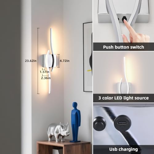 Image of Battery Operated Wall Sconce, Silver LED Battery Wall Light dimming with Remote Control, 23.6 Inch Rechargeable Chrome Wireless Wall Lights for Living Room, Bedroom, and Stairs Wall Sconces (2 Pack)