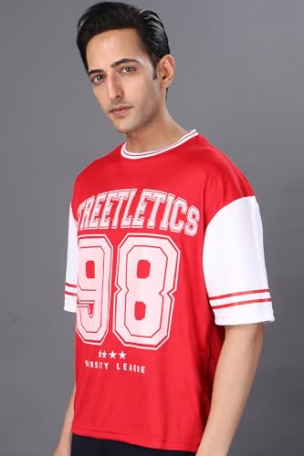 Image of Amazon Brand - INKAST Unisex Oversized T-Shirt | Sportwear | Contrast Sleeves | Drop Shoulder Baggy Fit | Graphic Print | Activewear for Gym,Training & Street Style
