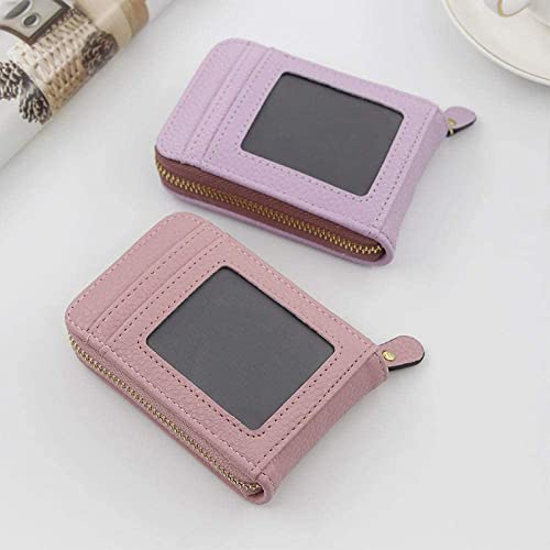 New Women Leather Credit Card Holder Men Zipper Pocket Cowhide Mini Wallet Coin Purse Small Card Bag Wallets(Pink)3