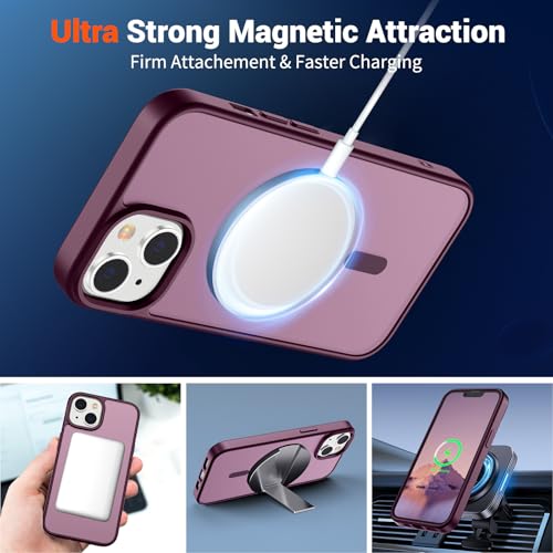 Image of SUPFINE Magnetic for iPhone 15 Plus Case & iPhone 14 Plus Case(Compatible with MagSafe)(Military Grade Drop Protection) Slim Translucent Shockproof Phone Case,Wine Red