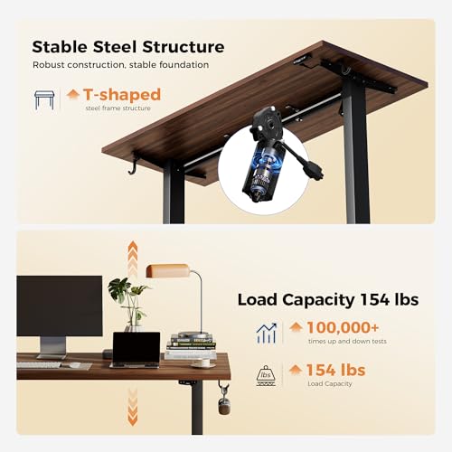 Image of Agilestic Electric Standing Desk, 48 x 24 Inches Height Adjustable Desk, Sit Stand up Desk for Work Office Home, Splice Board, Dark Walnut