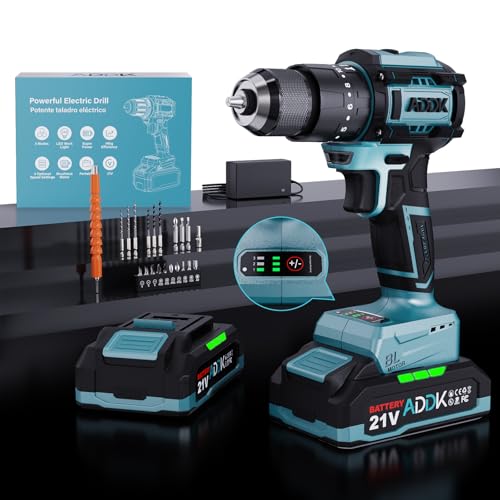 Perceuse sans fil, Perceuse Visseuse Sans Fil avec, Perceuse Visseuse à percussion sans fil avec 3 Vitesses, LED, 24+3 Réglages de Couple Ensemble de configurations ultra-complet