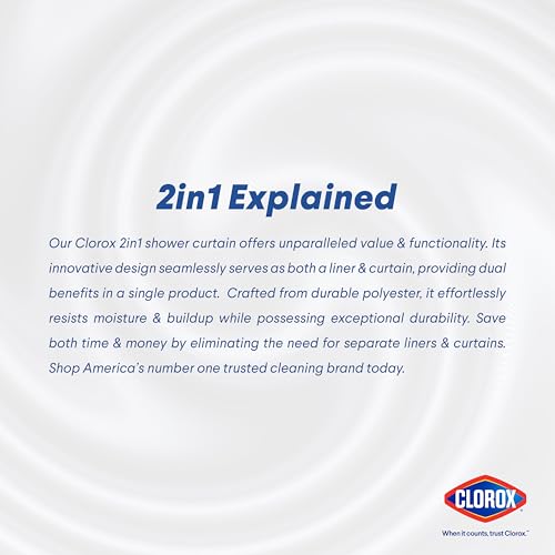 Clorox 1NE-040O0-6049/100 2-In-1 Bathroom Shower Curtain Liner, Durable Fabric, Weighted Magnets thumb #7