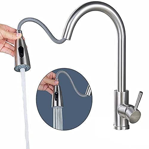 SBD Table Mounted Kitchen Double Sink Pull-Out Faucet with Double Flow Single Lever Sink Mixer, Chrome Finished, Stainless Steel (Matte)