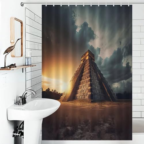 Rideau de douche lavable Chichen Itza anti-éclaboussures en polyester imperméable pour baignoire