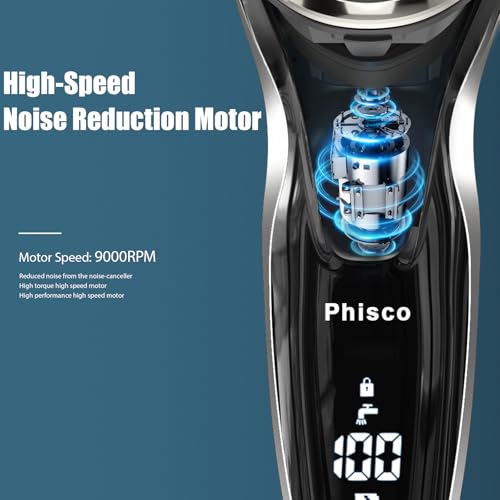 Phisco-Mens-Electric-Shaver-Pro-Stainless-Steel-Blades-90-3D-Floating-Head-Pop-Up-Trimmer-IPX7-Waterproof-Rechargeable-Smart-Sensor-Quiet-Operation-with-Balanced-Blades