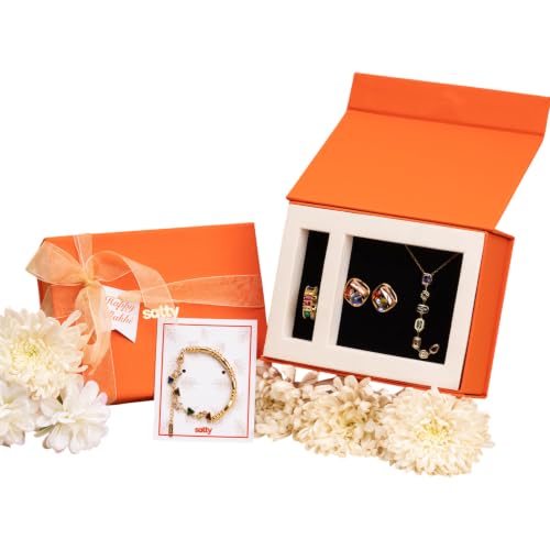 Image of SALTY Raksha Bandhan Jewelry Gift Box for Sister, Brother, Bhaiya & Bhabhi | Stylish Rakhi Gift Hamper | Festive Gift for Siblings | Elegant Luxury Gift Box